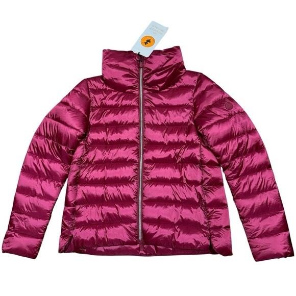 Save the Duck Sz M Jacket Ultra Light Puffer Coat Red Cozy Vegan Classic New - Picture 1 of 9